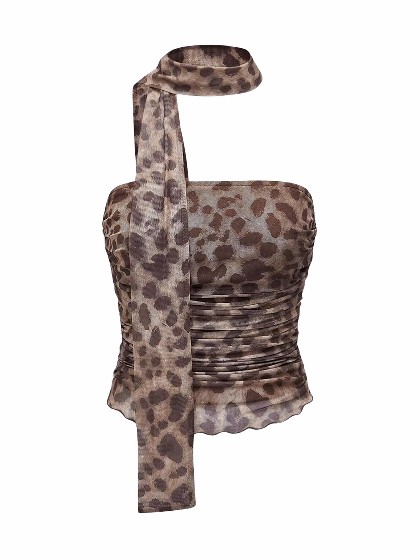 TYSSEDAL Women's Leopard Print Tube Top for Going Out Party
TYSSEDAL Women's Cheetah Print Ruched Mesh Halter Top for Wo