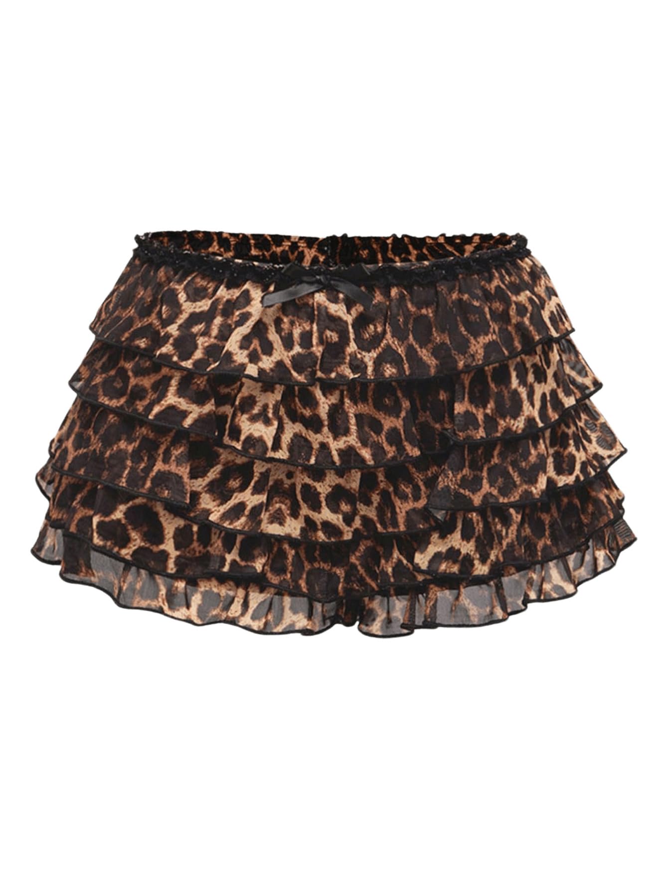 Verdusa Women's Plus Size Y2K Cheetah Print Ruffle Shorts Tiered Layered Low Waist Mesh Mini Shorts - Flattering Fit, Tr
